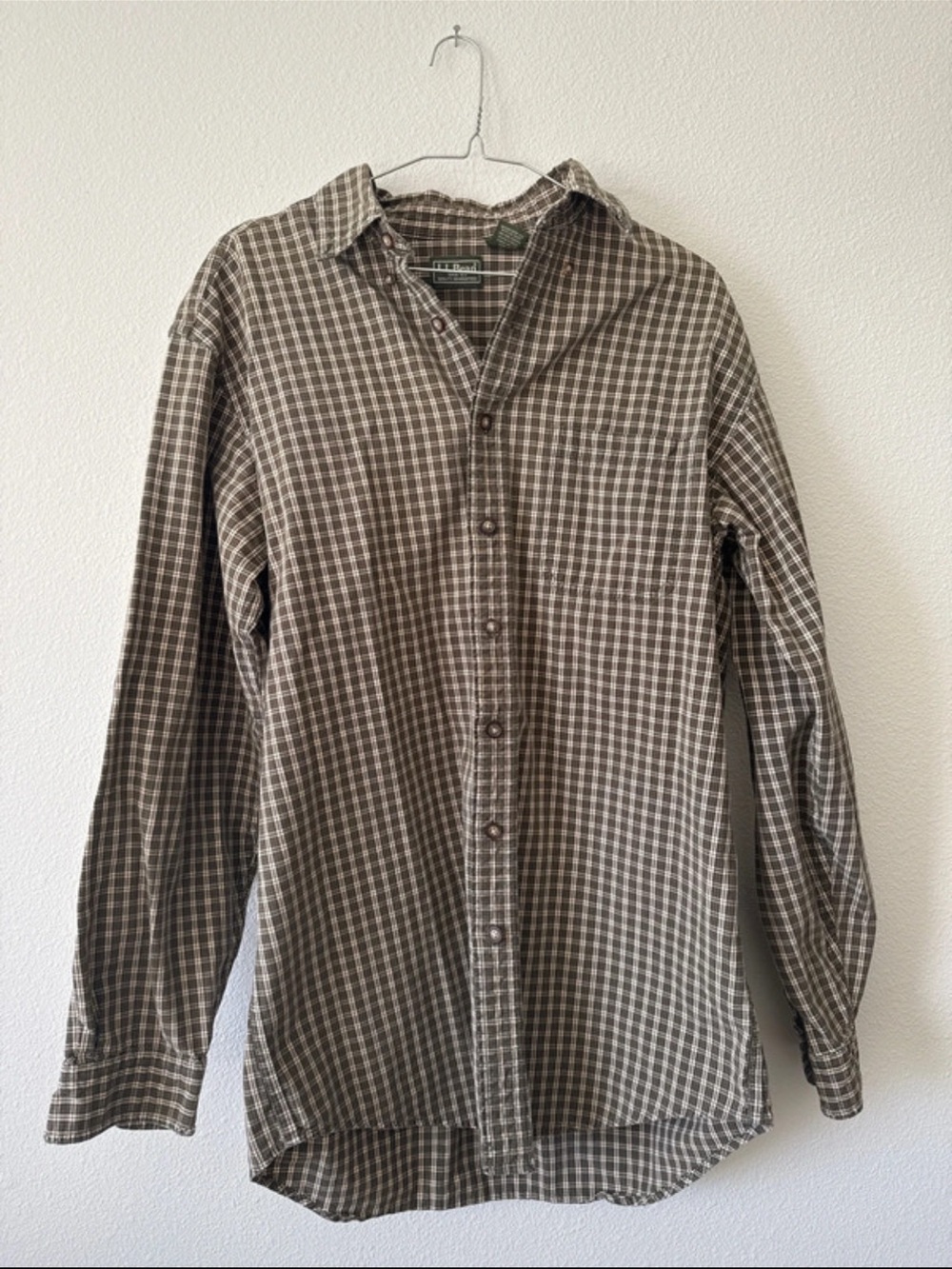 L.L. Bean Brownish Green Plaid Long-Sleeve Button-Down Shirt